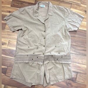 Tan Button-Up Shirt and Shorts Set